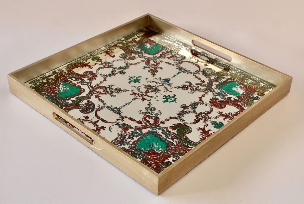 Large Square Green Mirror Tray
